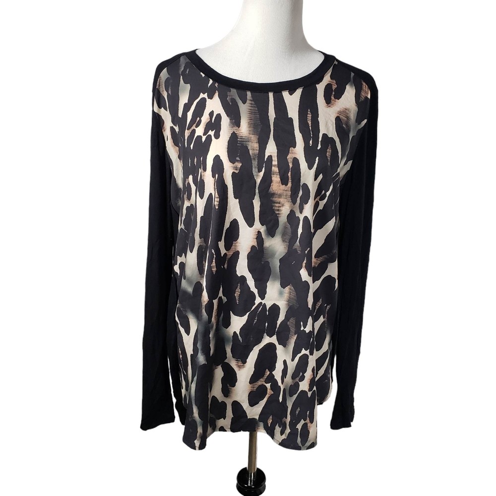 APT9 Women's size X-Large Black Brown & Tan Long Sleeve Pullover Top